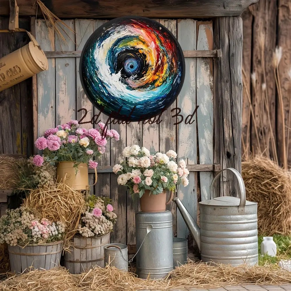 Abstract Colorful Swirls Round Aluminum Canvas Wall Art