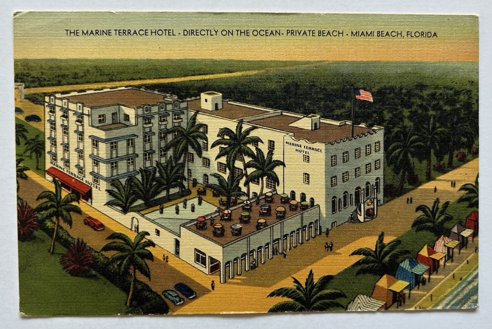 Marine Terrace Hotel Miami Beach Florida Linen Postcard B10