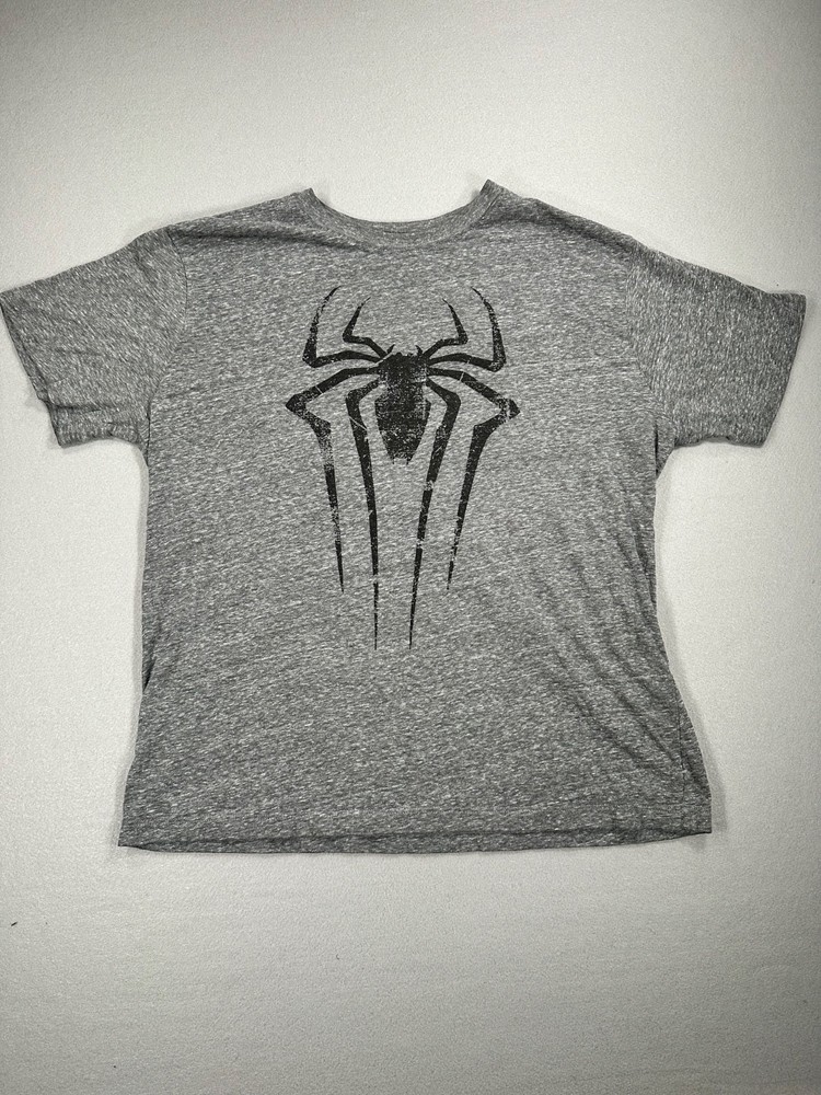 Boys Large Spider-Man Logo T-Shirt Gray Marvel Graphic Tee Youth L Short Sleeve