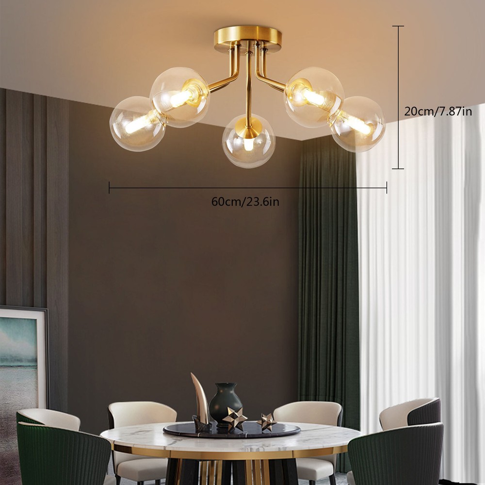 Gold 5-Light Semi-Flush Mount Ceiling Fixture with Globe Design
