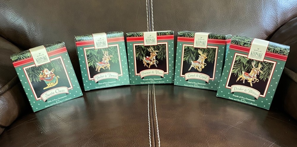 Hallmark Keepsake Ornaments Santa and His Reindeer Collection Complete Set 1992