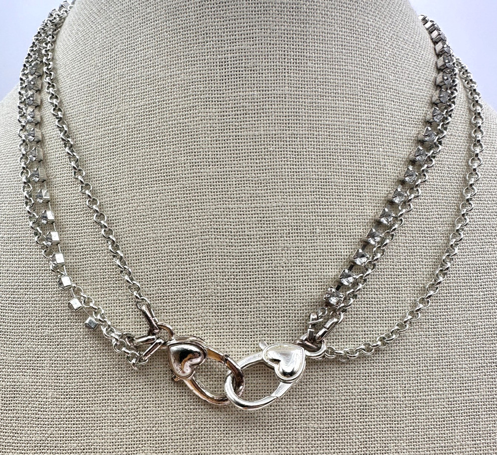 Vintage Y2K Silver Tone Clear Rhinestones Multi-Strand Chain Necklace Jewelry