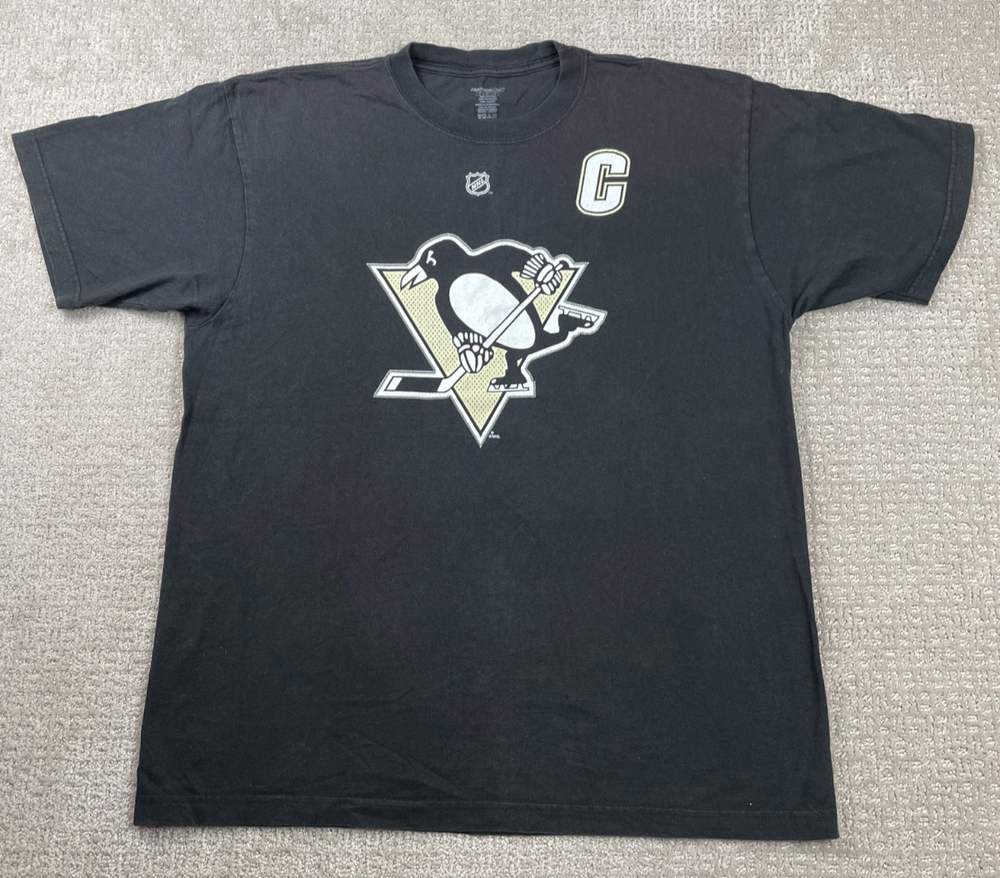 Vintage Y2K Pittsburgh Penguins Reebok T Shirt Mens L NHL Black Hockey Captain