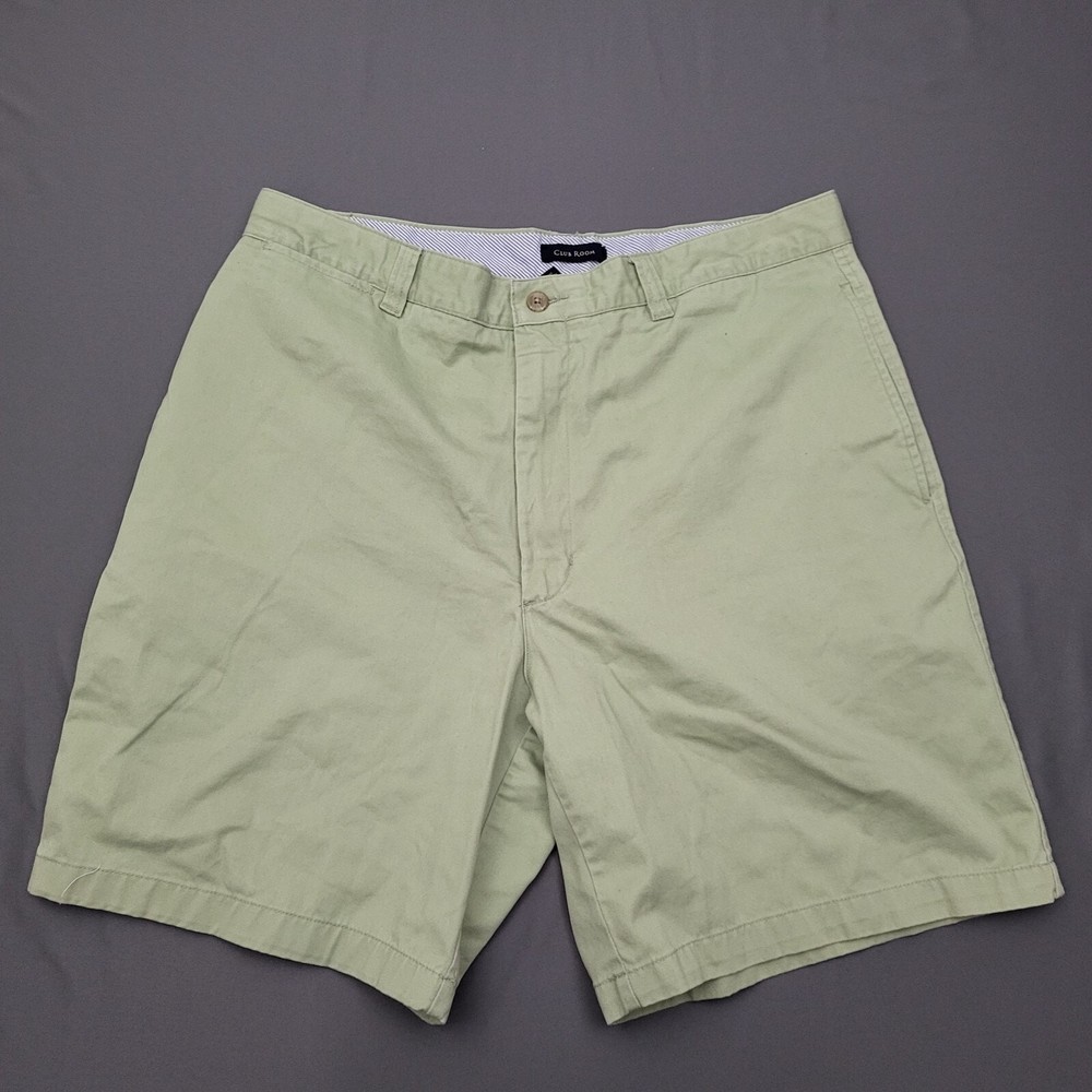 Club Room Mens Sage Green Chino Shorts Size 34 Cotton Flat Front Casual 9 Inseam
