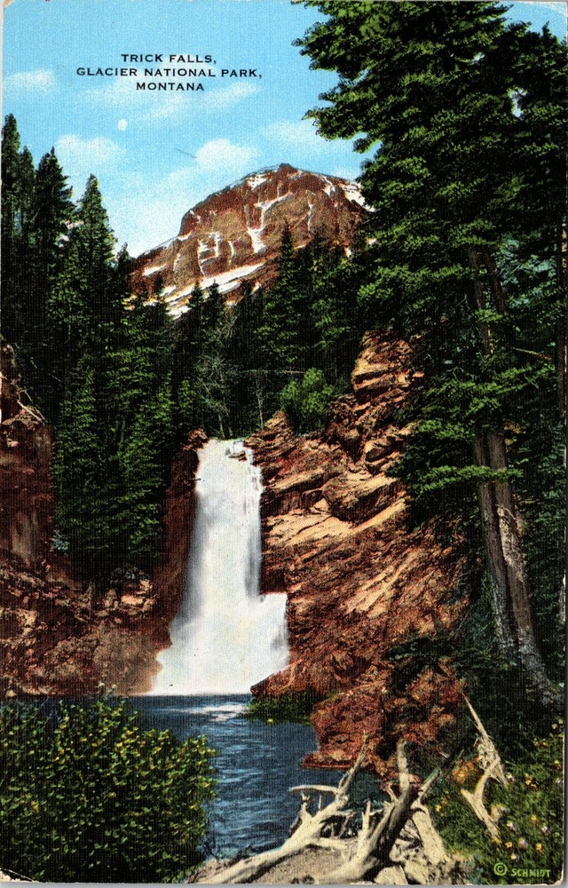 Trick Falls Glacier National Park Montana Vintage Postcard