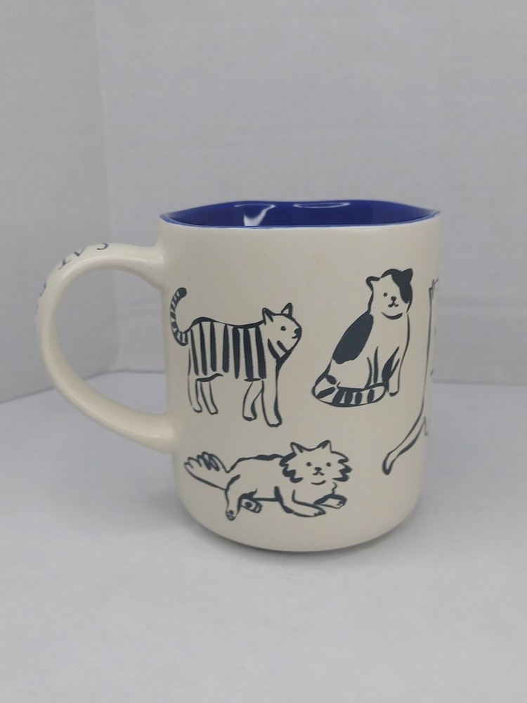 Opal House CAT PERSON Stoneware Coffee Mug Blue Interior Kitten Kitty 16oz