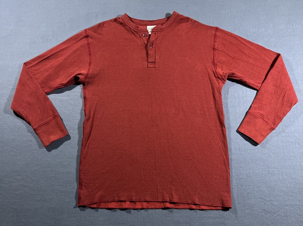 LL Bean River Driver Henley Shirt Mens Large Tall Red Wool Blend Gorp *READ*
