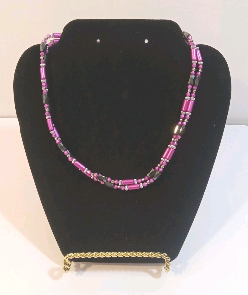 Magnetic Hematite Beaded Necklace Bracelet Anklet Purple Silver Black 34