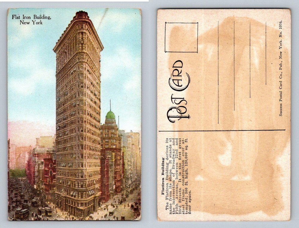 New York City NY, Flatiron Building Fifth Ave Triangle View Vintage Postcard