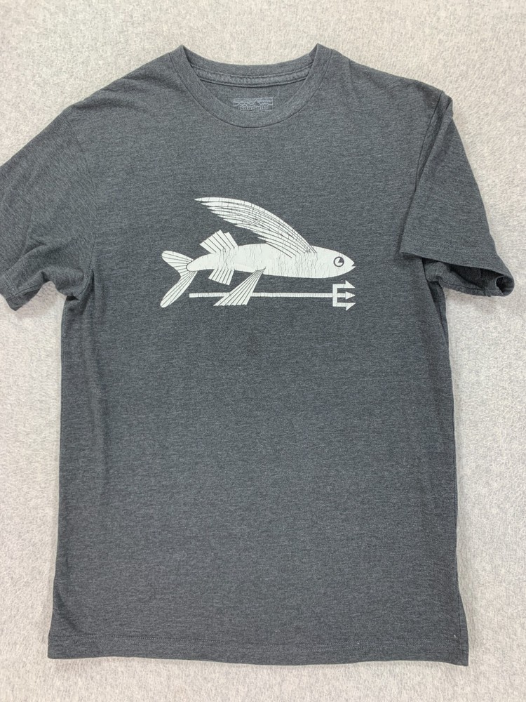 Patagonia Flying Fish Trident Short Sleeve Crew Tee Shirt (Men's Small) Gray