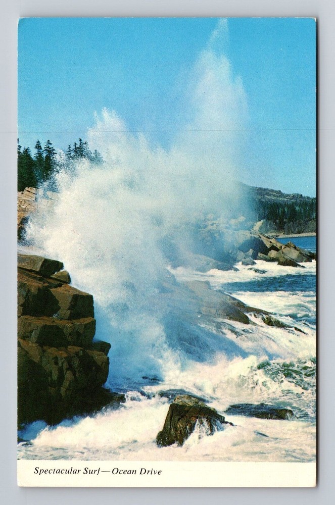 Maine ME Acadia National Park Surf On Ocean Drive Vintage Postcard-image