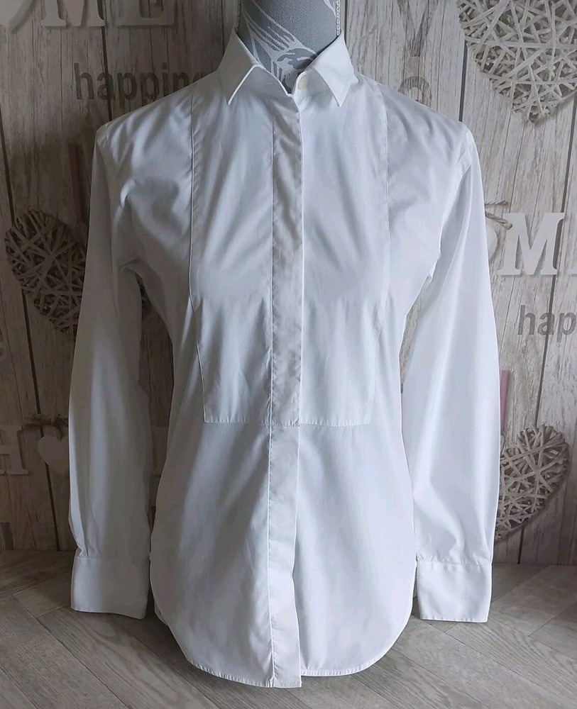 Burberry Uniform Women's UK 4 White Long Sleeve Hidden Button Designer Shirt