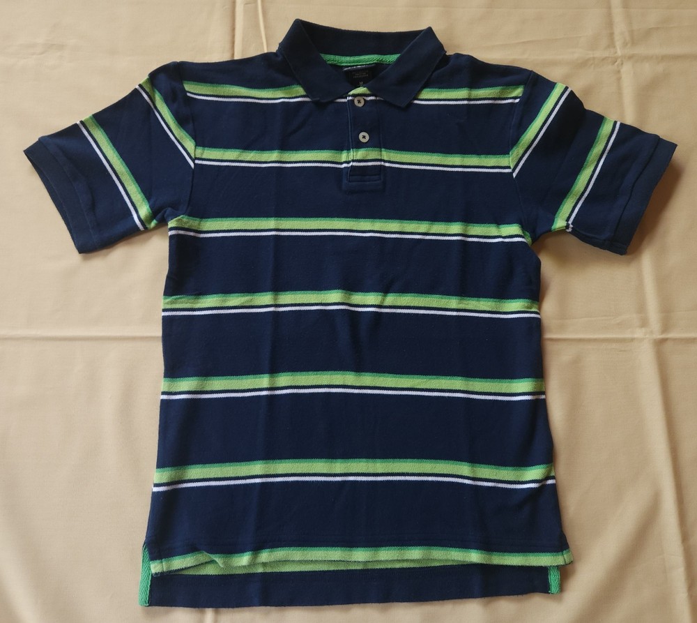 Cherokee Polo Shirt Navy w Green Stripes Short Sleeve Boys Size M (8)
