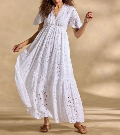 NEW ! Sundance Catalog Women’s “Juno” White Eyelet Lace Dress Long Boho PS