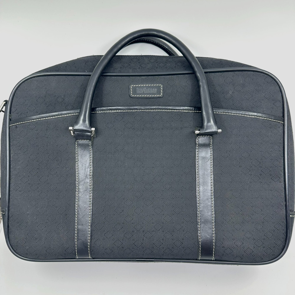 Hartmann Black Monogram Laptop Briefcase Bag Leather Trim Carry On Messenger Bag