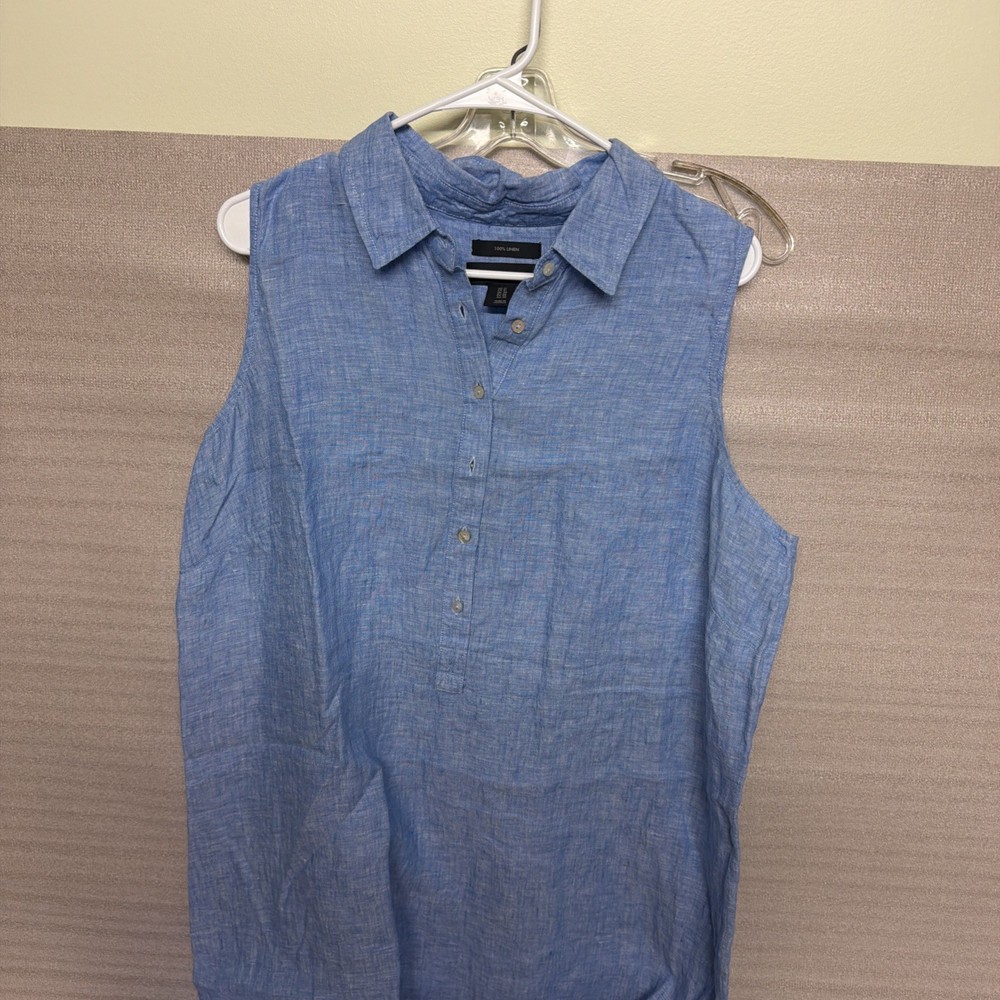 Tahari Linen Shirt Dress Size 1X Sky Blue Heather Button-Front Sleeveless - New