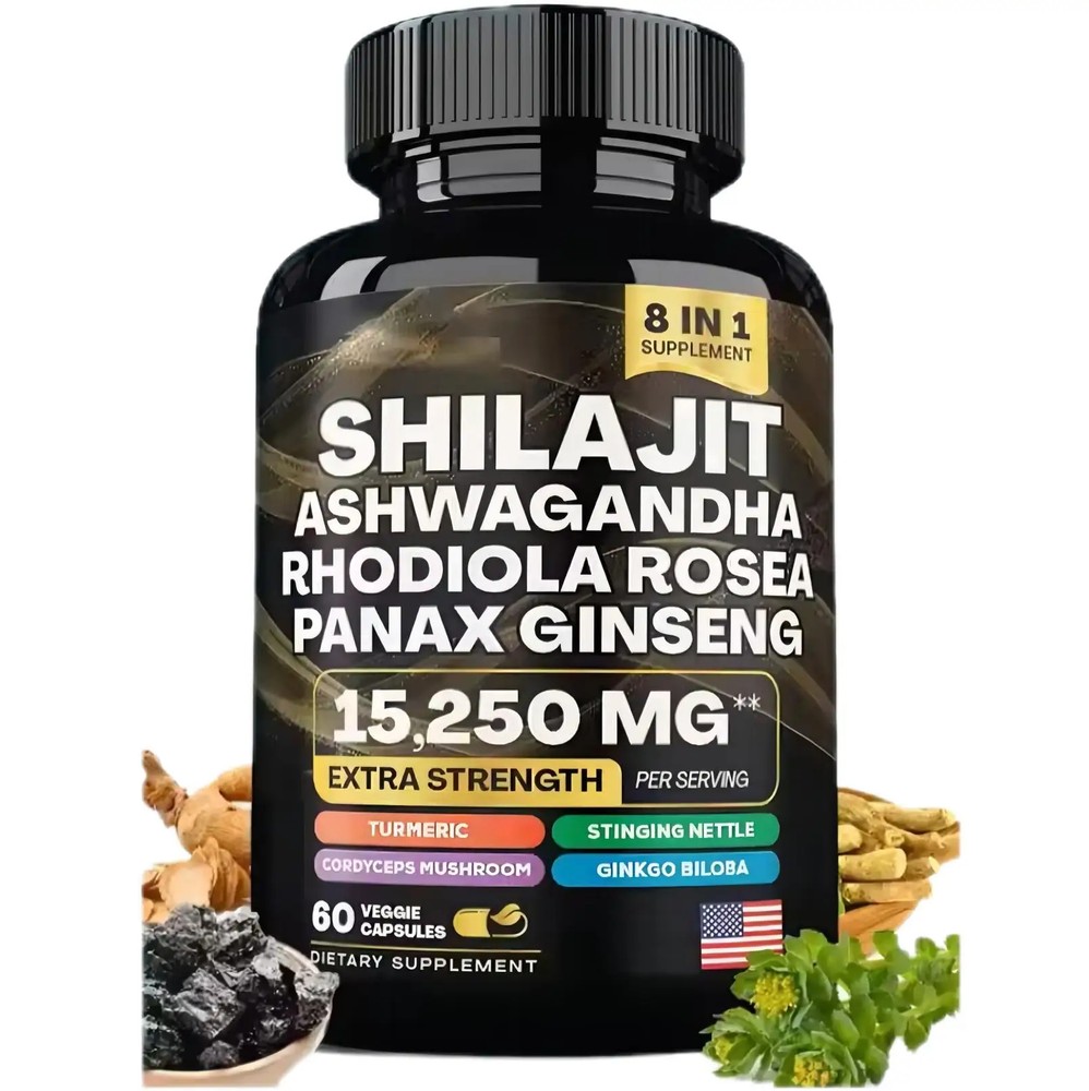 Shilajit Pure Himalayan 9000MG Energy Booster Ashwagandha 2000MG 60 Caps