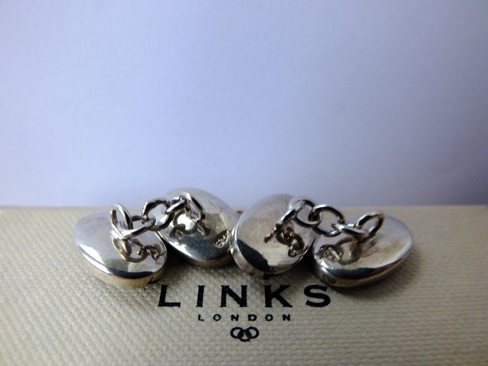 VINTAGE LINKS OF LONDON SOLID SILVER ONYX CUFFLINKS BOXED