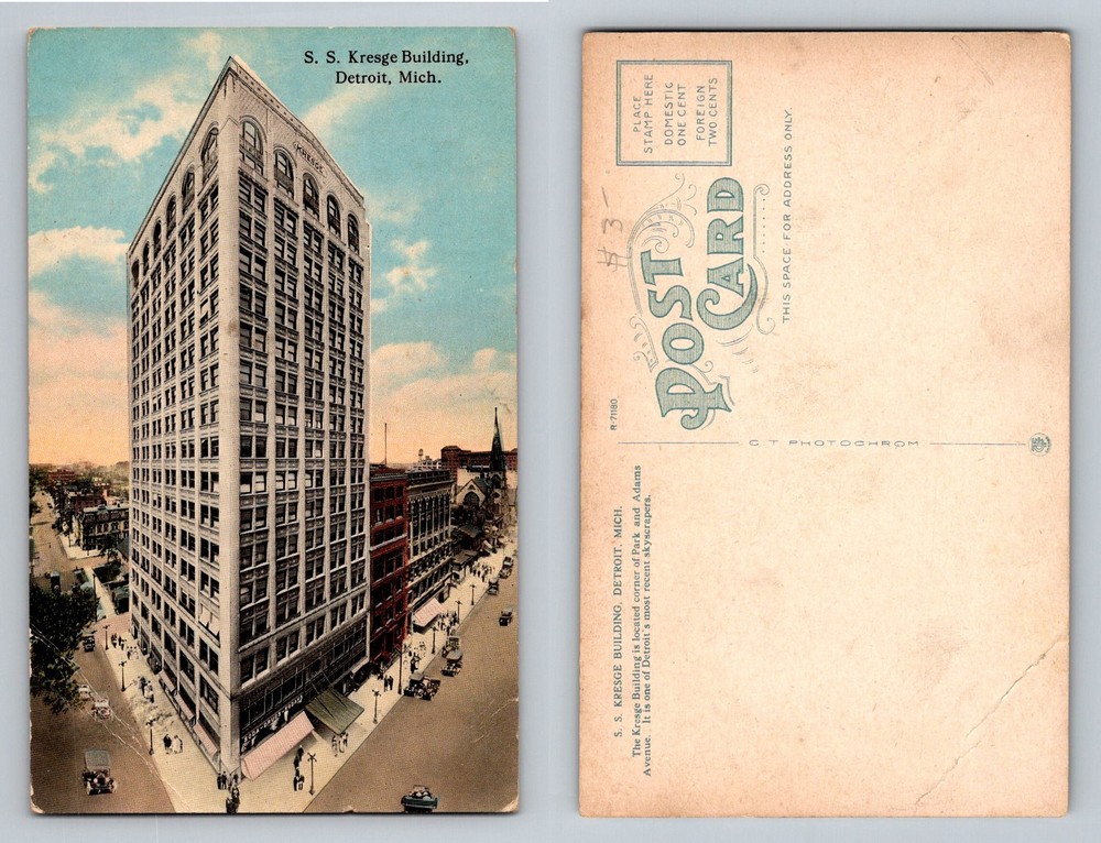 Detroit, MI-Michigan, S S Kresge Building Vintage Postcard