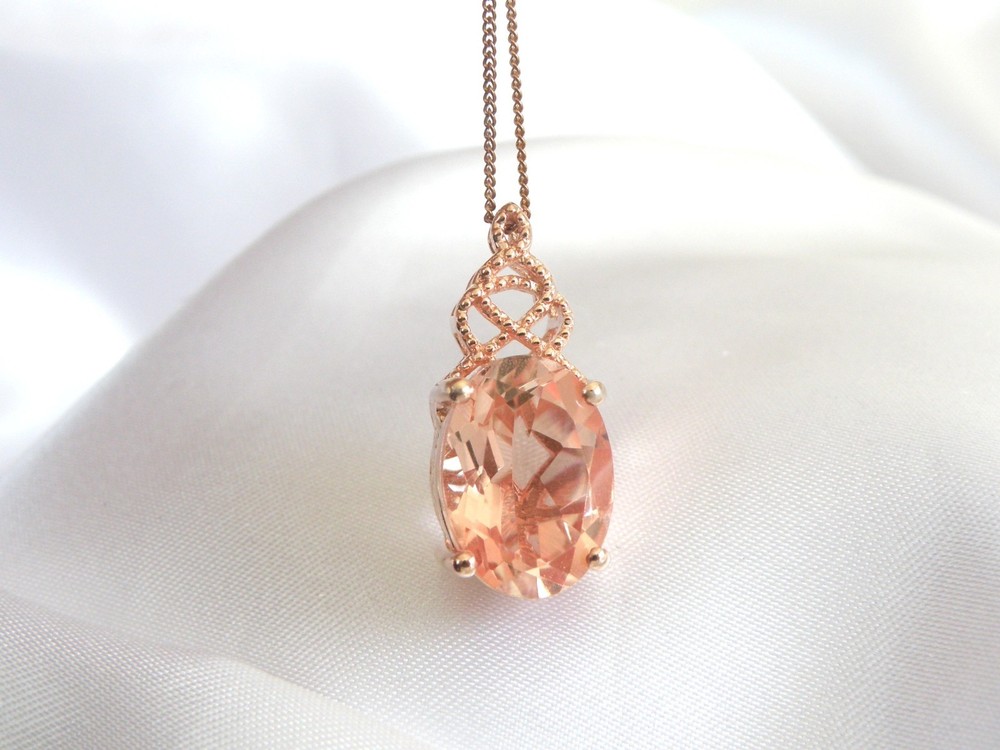 Sterling Silver 925 Rose Gold on Morganite Doublet Pendant Necklace