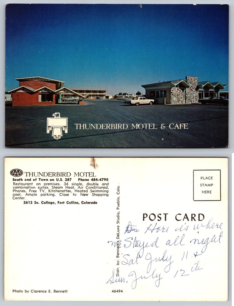 Thunderbird Motel Cafe Fort Collins Colorado Postcard
