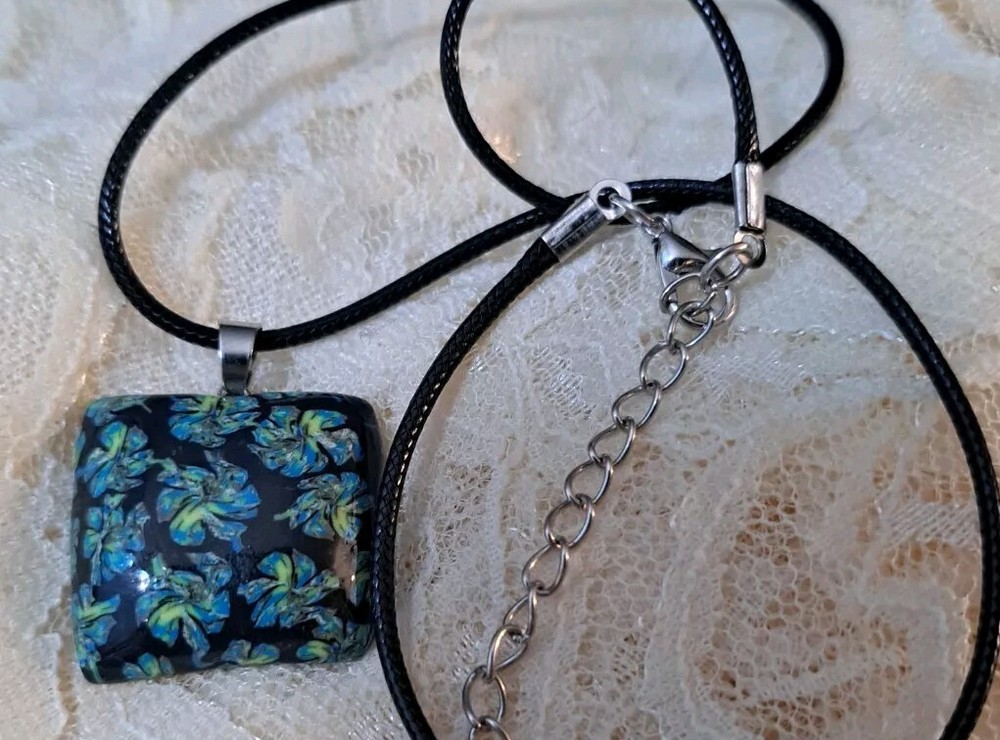 Cushion Square Pendant OFK Abstract Art Pattern With Waxed Cord Necklace-image