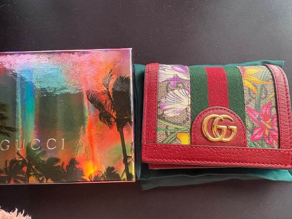 GUCCI Ophidia GG Flora Bifold Wallet Leather