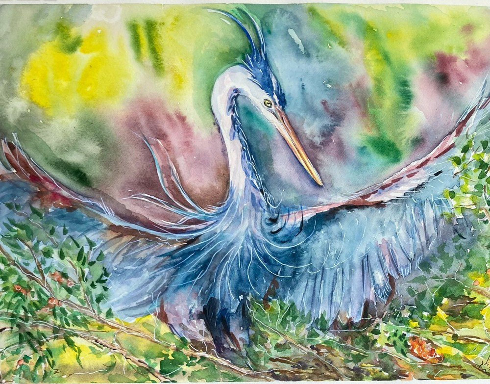 Original Blue Heron Watercolor Painting | Handcrafted Artwork