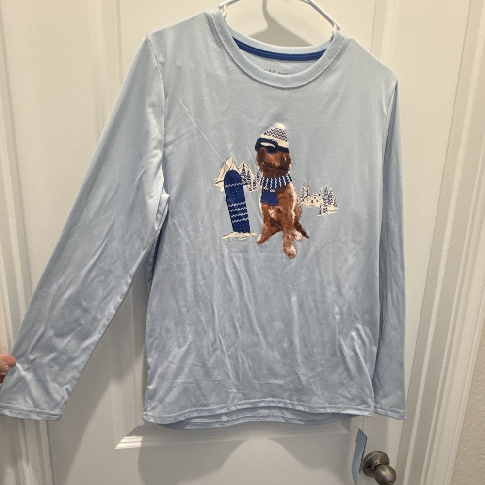Cat & Jack Boys Light Blue Dog Winter Graphic T-Shirt XXL (16/18) Long Sleeve