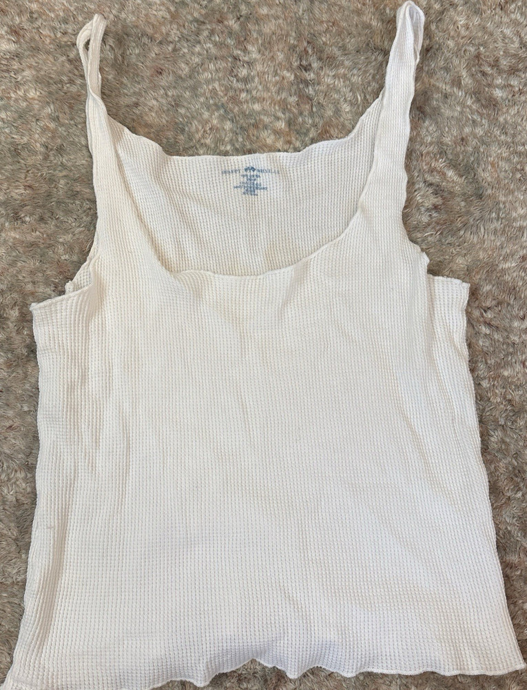 Brandy Melville White Ribbed Knit Tank Top Sleeveless Scoop Neck Pullover S