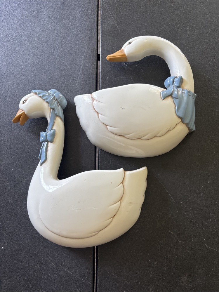Set Vintage Burwood Goose Wall Pocket #2814 wall hanging Duck Blue Ribbon HOMCO