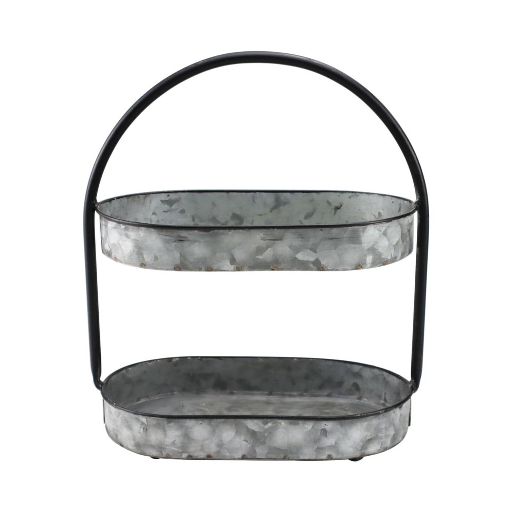 Rustic Galvanized Vintage 2-Tier Serving Tray Stand for Cupcakes Coffee Tea