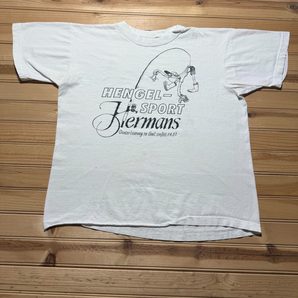 Vintage 80s Hengel Sport Hermans Fishing Double Sided Graphic T-Shirt - Large