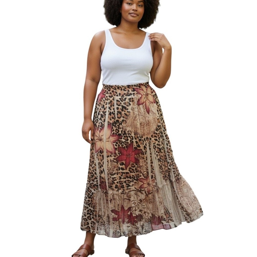 Lane Bryant Tier Ruffle Maxi Skirt, Animal Print, Size 14/16