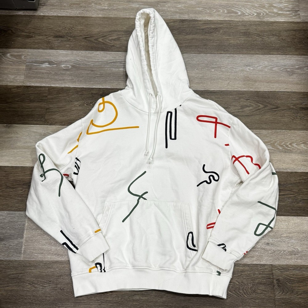 ZARA Graphic Print Hoodie Men's Sz XL White Multicolor Abstract Design Unworn!-image
