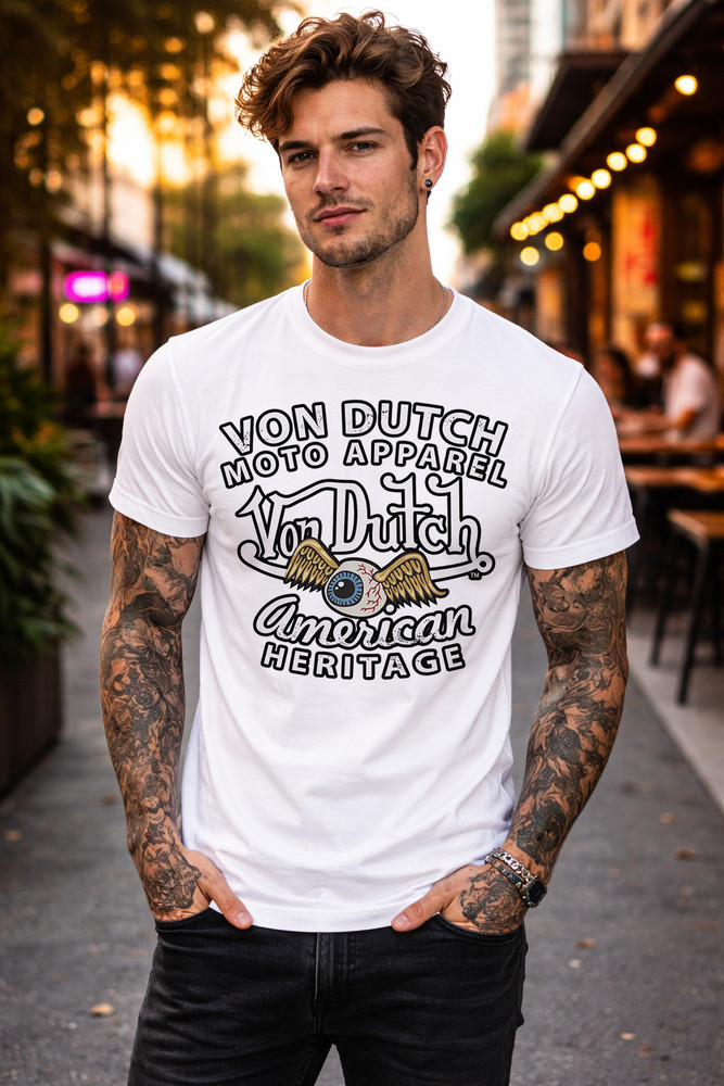 Von Dutch T-Shirt Legendary Gas Oil Graphic Tee Vintage Style Biker Streetwear