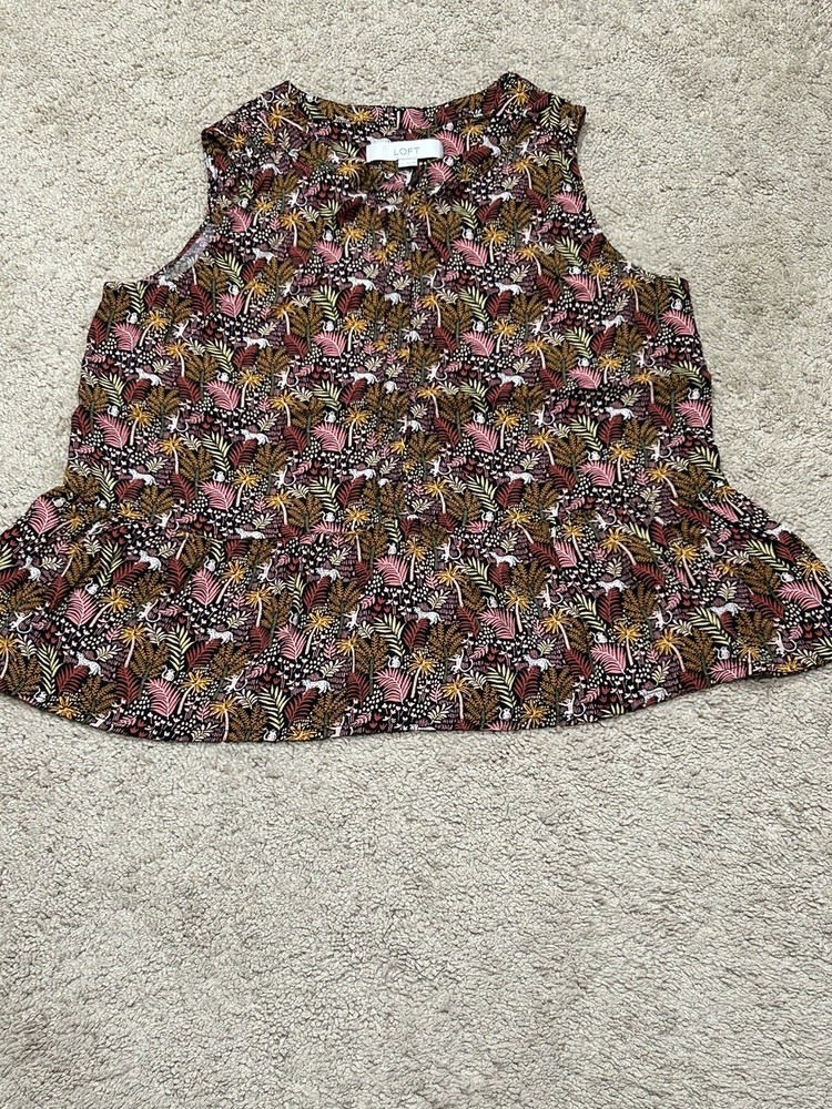 Loft Womens Shirt Size Medium Multicolor Safari Print Classic Dressy Comfort