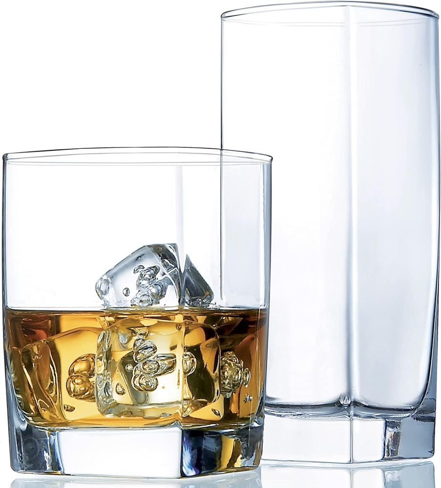 Collins 16-Piece Everyday Drinking Glass Set for Cocktails and Kitchen Use