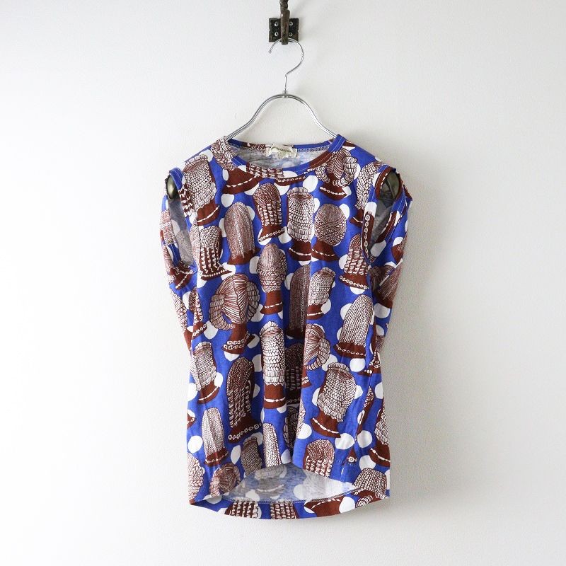 COMME des GARCONS Sleeveless Top African Print S Blue Cotton