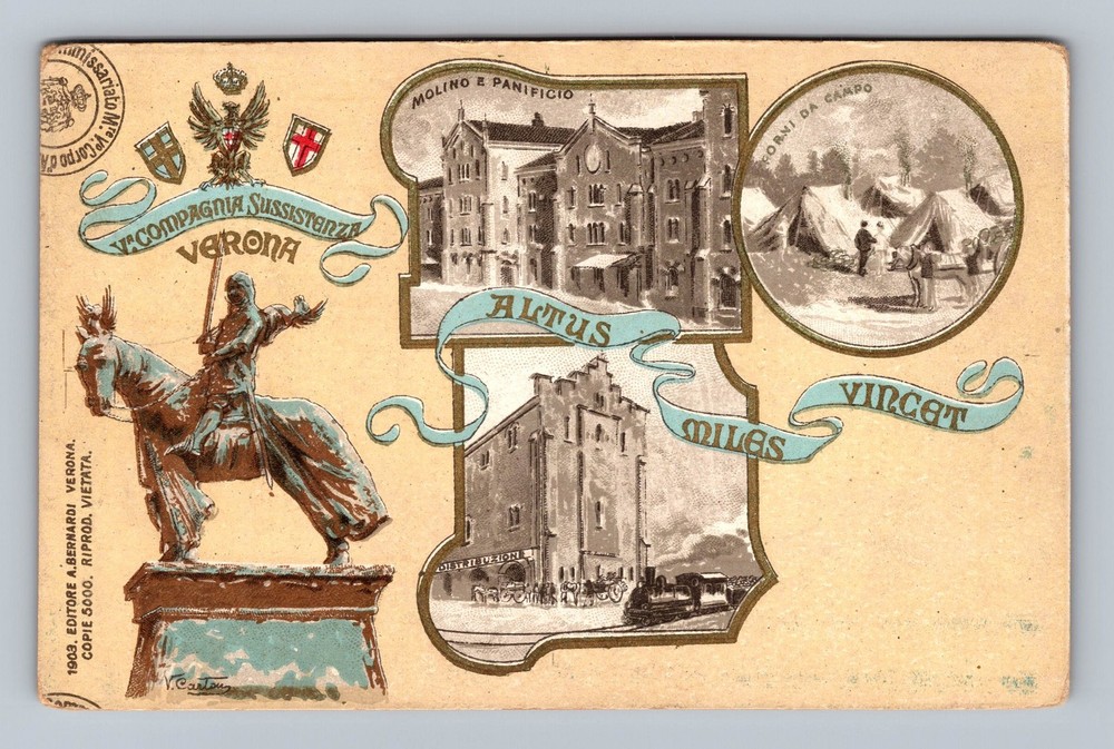 Italy- Verona Statue & City Views Standard Postal Old Card PC Vintage Postcard
