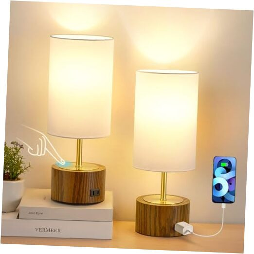 Touch Sensitive Nightstand Lamps Set of 2 with USB Adapter
