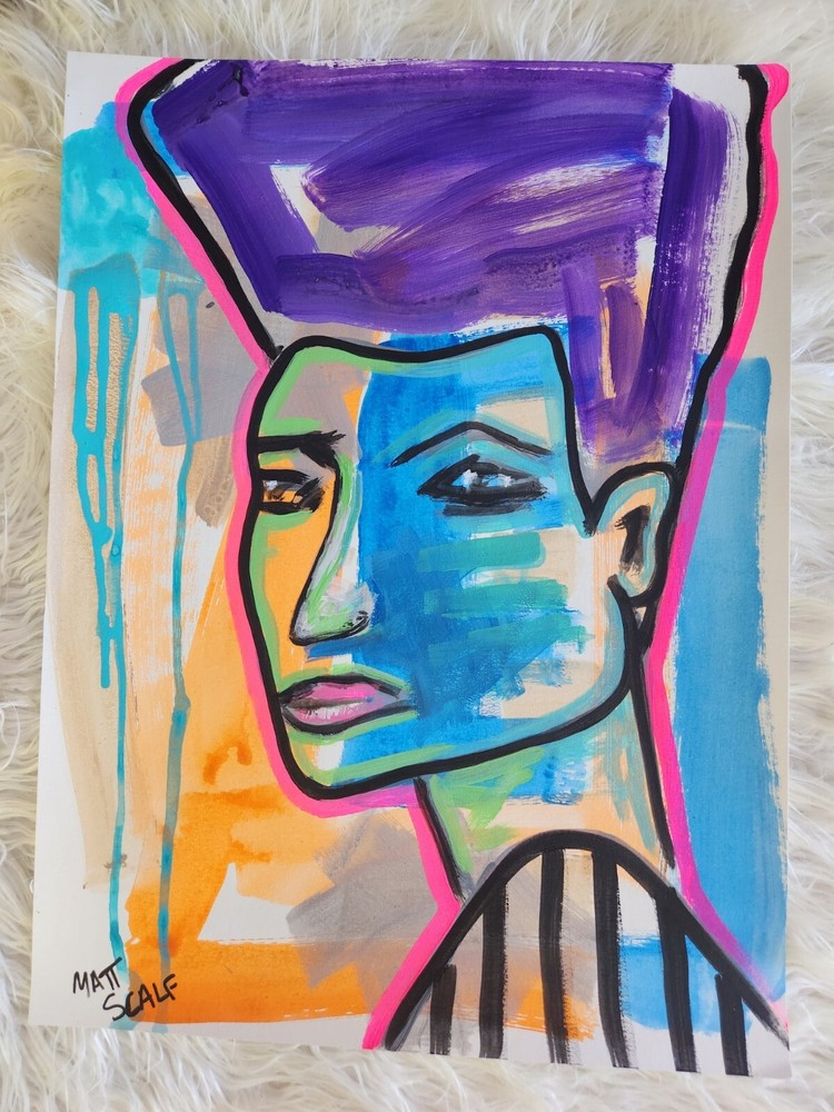 Matt Scalf 18x24 Abstract Face Portrait Graffiti Street Art ORIGINAL PAINTING