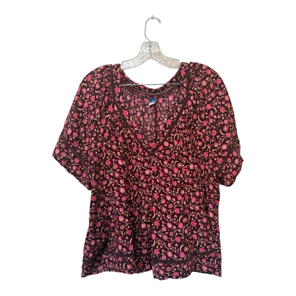 Old Navy XXL Boho Floral Peasant Top High Low Blouse Plus Size Cotton Rayon
