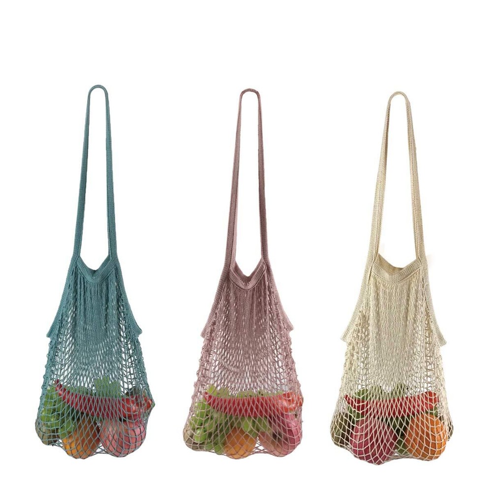 Net Shopping Bag Reusable Grocery Bags Net Storage Bag Long Handle Cotton Mes...