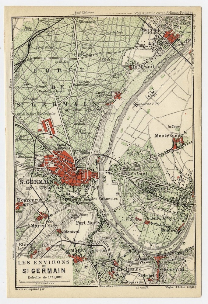 1904 Original Antique Map Of Vicinity Of Saint-Germain-En-Laye / France