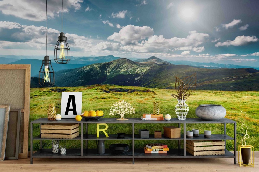 3D Sky Mountains Grassland Landscape Wall Murals Wallpaper Murals Wall Sticker
