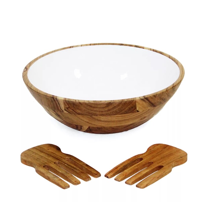 Acacia Wood Salad Bowl Set-image