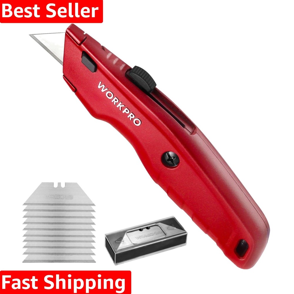 Heavy-Duty Utility Knife w/ 10 Extra Blades - Ergonomic & Retractable