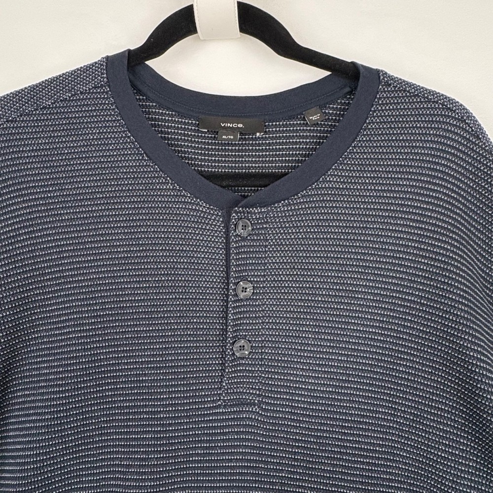 Vince Mens Henley Waffle Knit XL Long Sleeve Shirt Navy Blue Cotton Casual Top