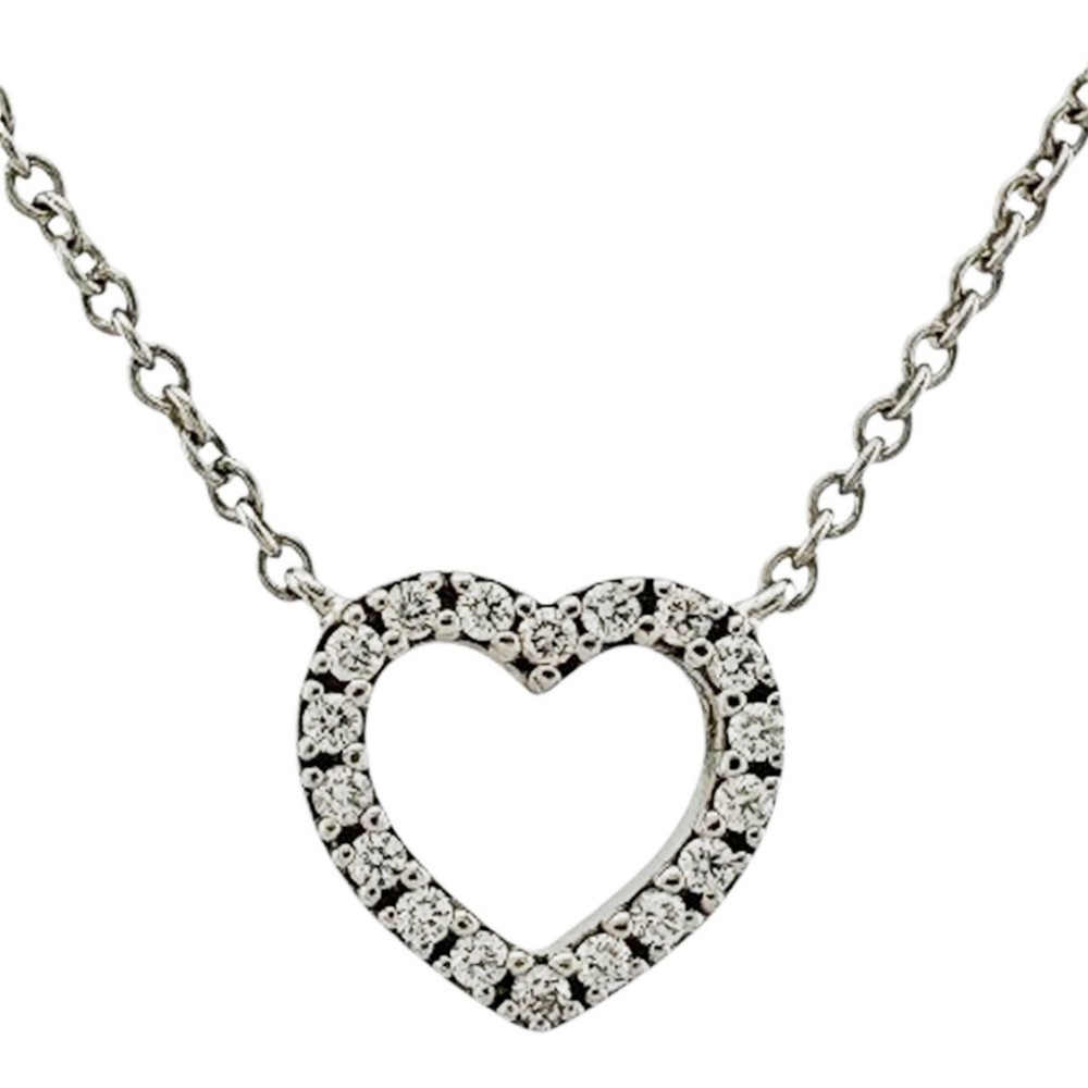 Tiffany Metro 18K White Gold Diamond Heart Necklace Pre-Owned K18 Ladies
